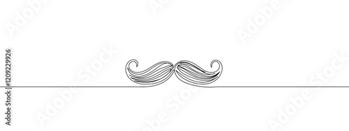 One continuous line, mustache, barber shop line art vector illustration with transparent background editable stroke.