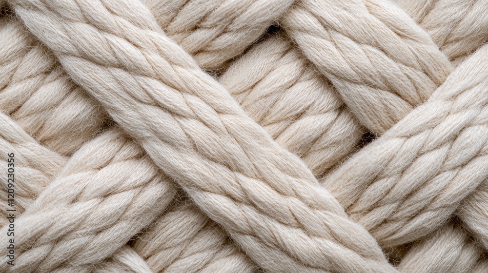A close-up image of a knitted fabric with a light beige color and a distinct cross-over pattern. A close-up image of a knitted fabric with a light beige color and a distinct cross-over pattern.