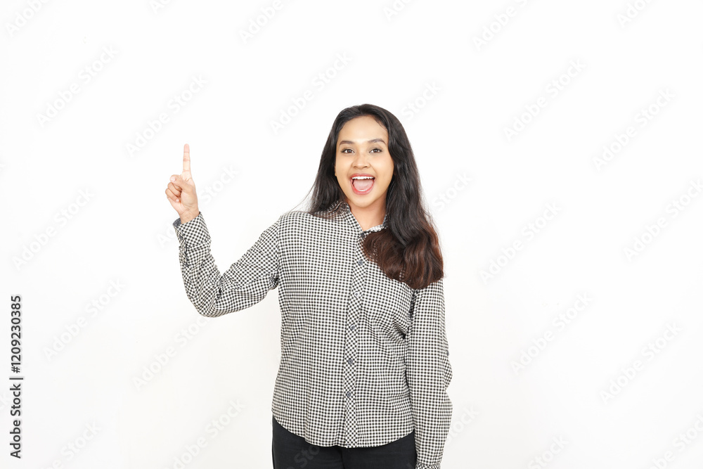 Showing, Presenting and pointing up at copyspace Of Beautiful Asian Woman Isolated On White Background Showing, Presenting and pointing up at copyspace Of Beautiful Asian Woman Isolated On White Background