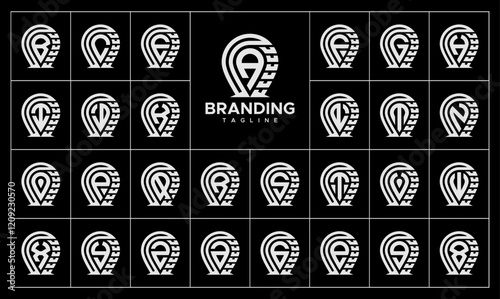 Pin point location initial letter A-Z logo set