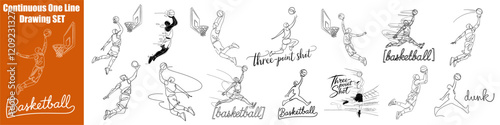 Basket Ball Set Continuous One Line Drawing Vector Art