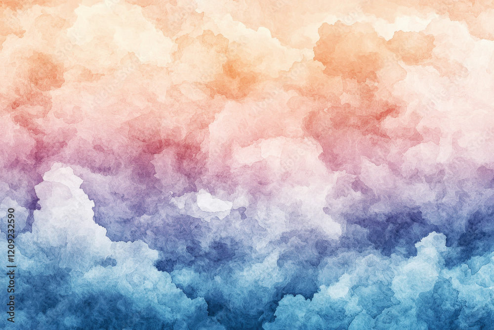 Watercolor texture depicting a dreamy sky with soft clouds blending in pastel hues at sunset Watercolor texture depicting a dreamy sky with soft clouds blending in pastel hues at sunset