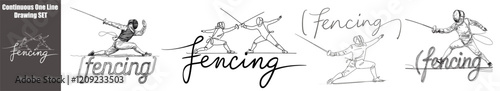 Fencing Set Continuous One Line Drawing vector Art