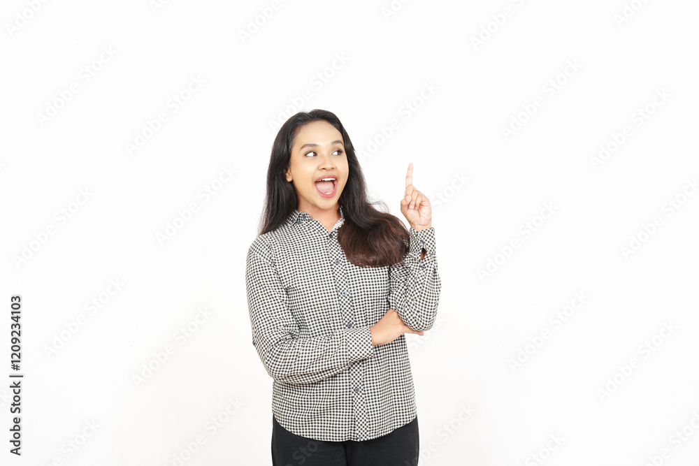 Pointing up with Surprise Expression, Got Idea Of Beautiful Asian Woman Isolated On White Background Pointing up with Surprise Expression, Got Idea Of Beautiful Asian Woman Isolated On White Background