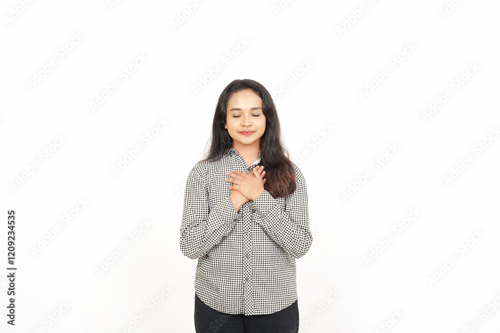 Expressing Gratitude with Hands on chest Of Beautiful Asian Woman Isolated On White Background Expressing Gratitude with Hands on chest Of Beautiful Asian Woman Isolated On White Background