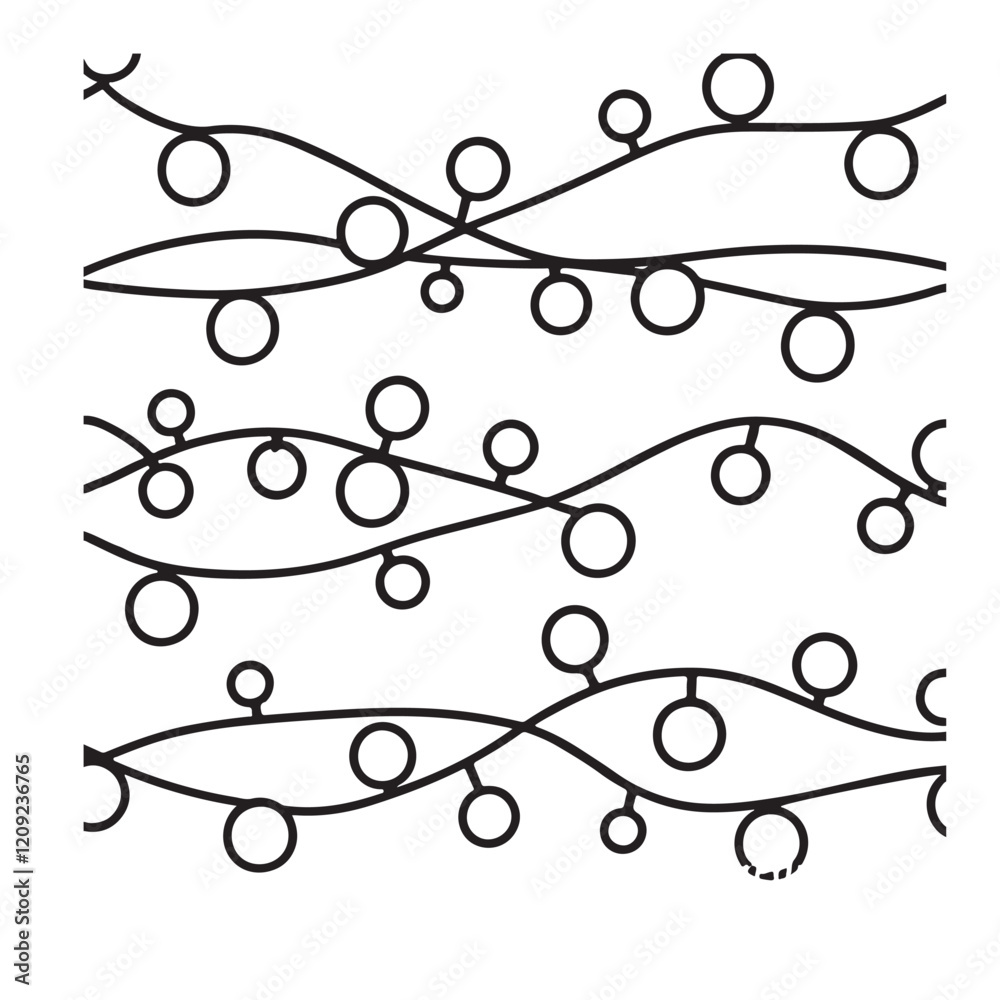 Minimalist String Lights Illustration - Black and White Festive Design Minimalist String Lights Illustration - Black and White Festive Design