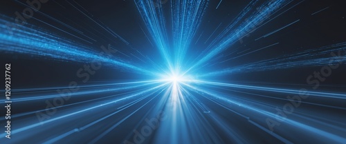 Abstract futuristic background with glowing blue light particles and streaks.
