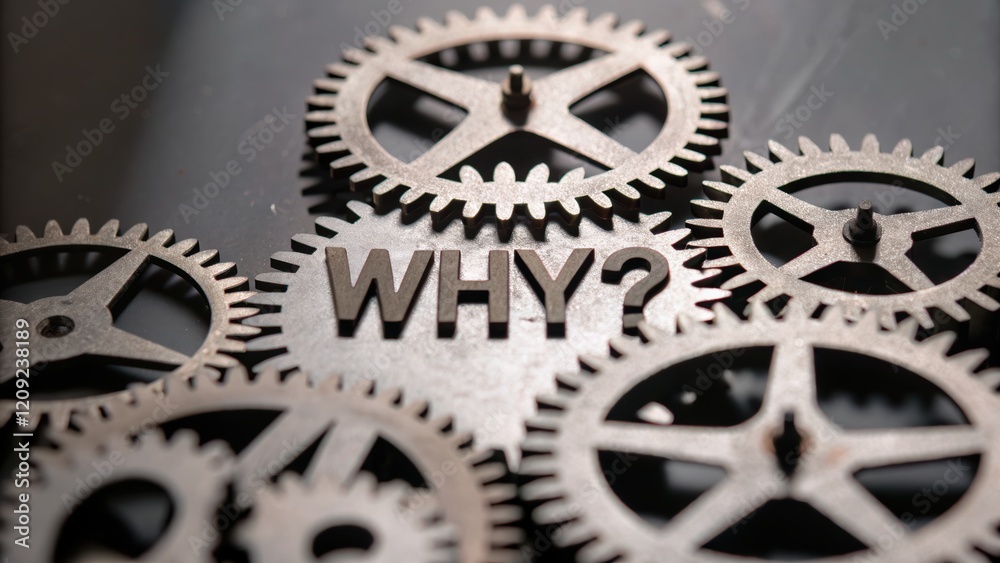 5 WHY analysis concept, Gears with the word WHY in focus. 5 WHY analysis concept, Gears with the word WHY in focus.