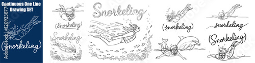 Snorkeling Continuous One Line vector Drawing Art