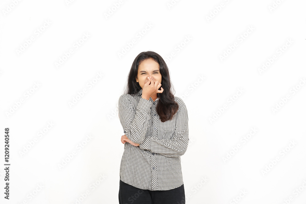 Smelling something stinky and disgusting Of Beautiful Asian Woman Isolated On White Background Smelling something stinky and disgusting Of Beautiful Asian Woman Isolated On White Background