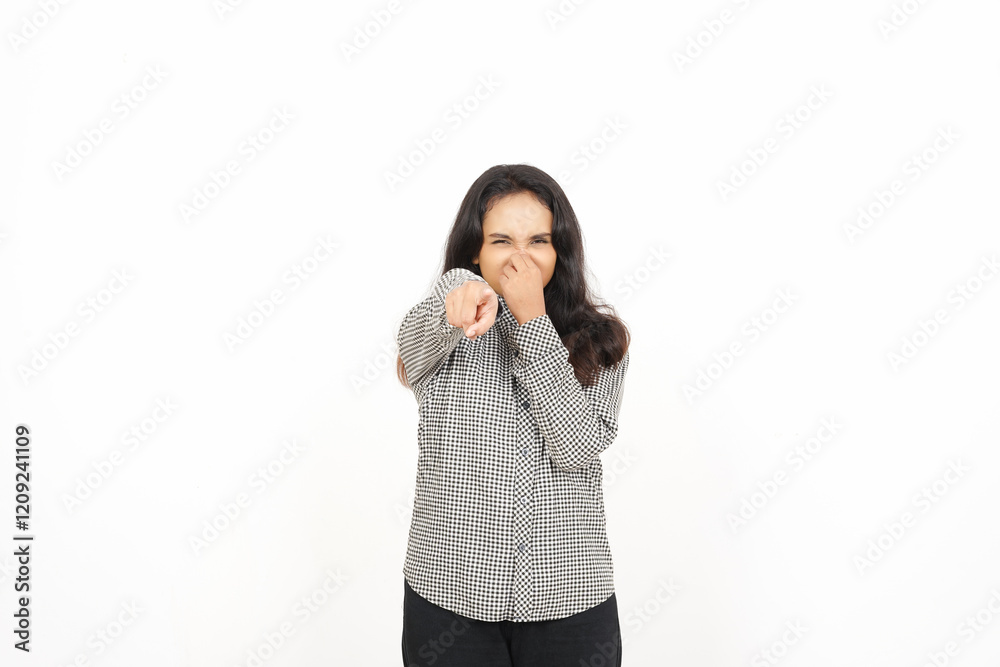 Smelling something stinky and disgusting Of Beautiful Asian Woman Isolated On White Background Smelling something stinky and disgusting Of Beautiful Asian Woman Isolated On White Background