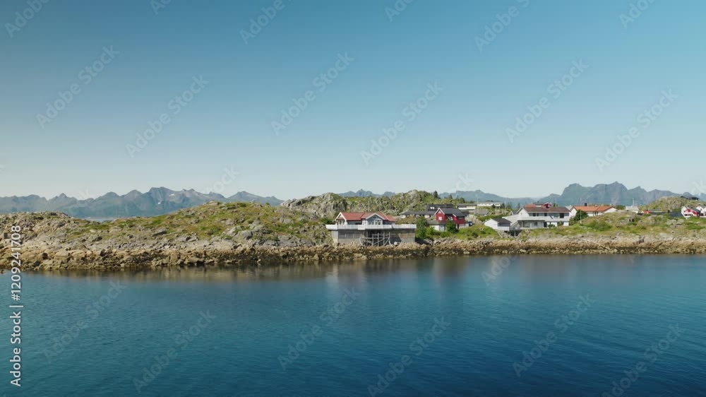 View of a fishing town in Lofoten Norway View of a fishing town in Lofoten Norway