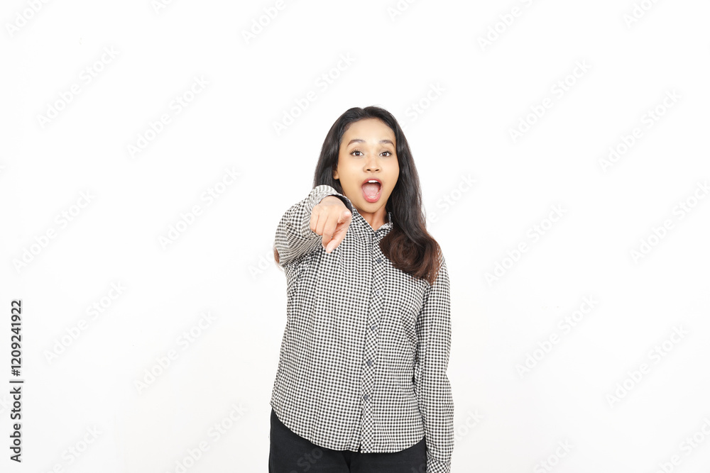 Surprised Pointing at you with Open Mouth Of Beautiful Asian Woman Isolated On White Background Surprised Pointing at you with Open Mouth Of Beautiful Asian Woman Isolated On White Background
