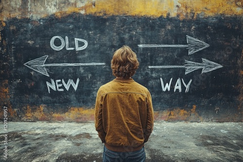 change management business concept old way new way innovation improvement leadership choice decision thinking photo