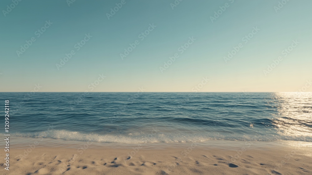 Fototapeta premium Serene ocean waves lapping a sandy shore.
