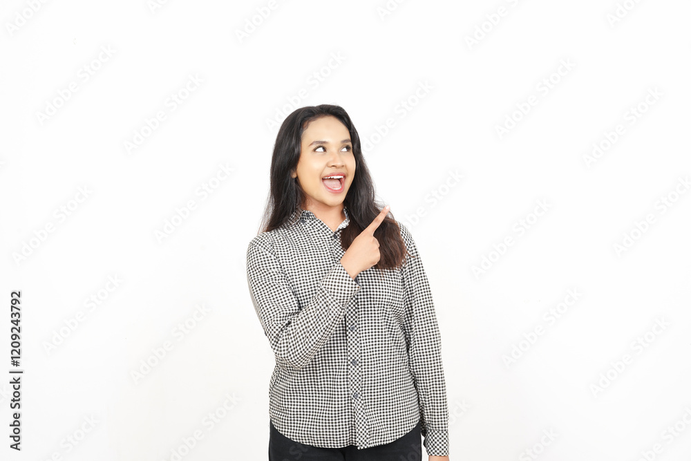 Pointing to the Side Of Beautiful Asian Woman Isolated On White Background Pointing to the Side Of Beautiful Asian Woman Isolated On White Background