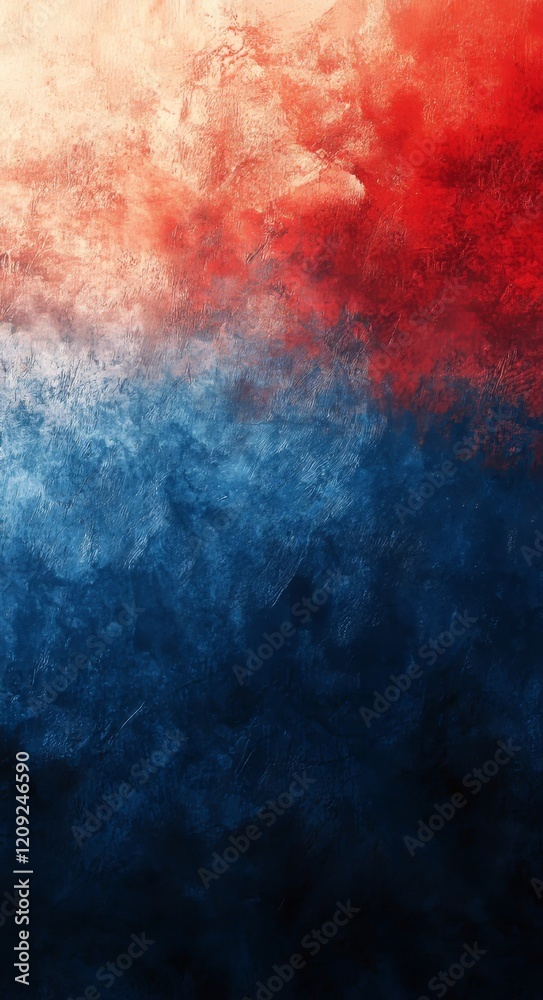 Fototapeta premium Red white blue grainy vertical gradient background smooth noise texture retro design, Generative AI