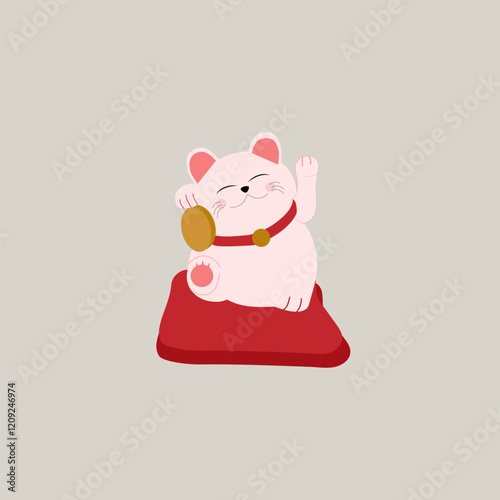 Asian symbol cat for lucky isolated, flat style,