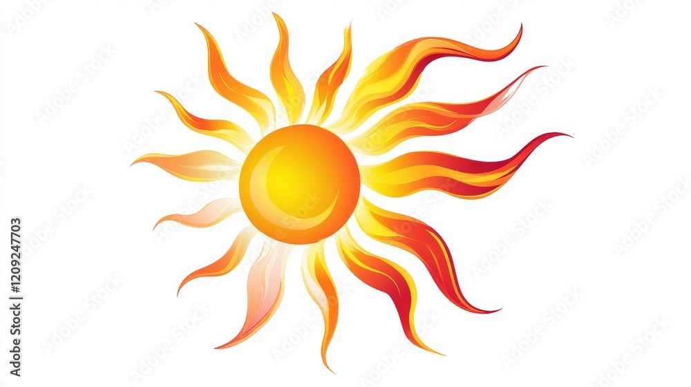 100.A graphic representation of a high-temperature icon, showcasing a sunburst with intense rays and curving heat waves, rendered in vivid colors against a plain white background. 100.A graphic representation of a high-temperature icon, showcasing a sunburst with intense rays and curving heat waves, rendered in vivid colors against a plain white background.