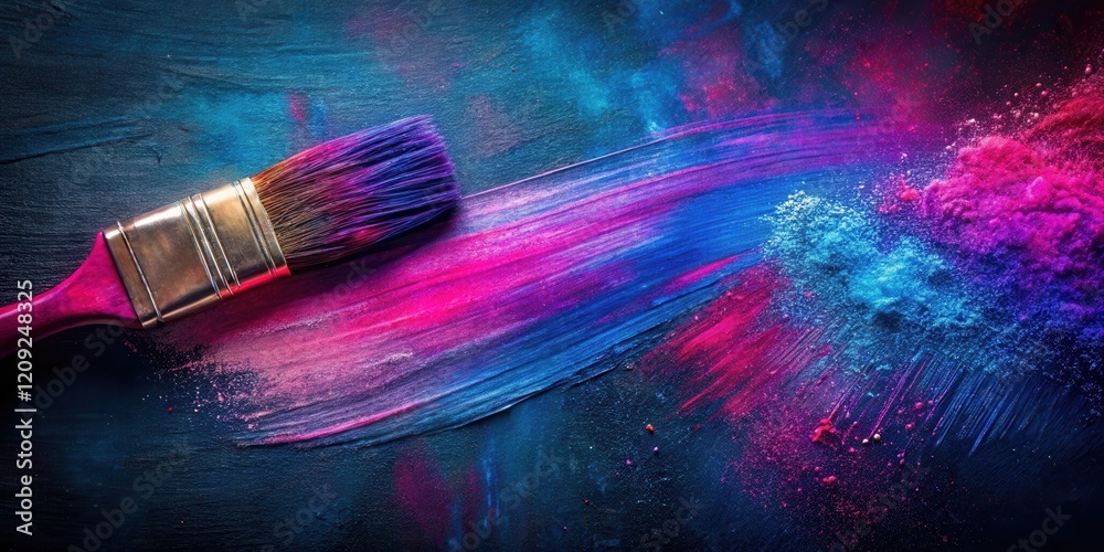 Fototapeta premium Vibrant Hues Explode An Artistic Brushstroke and Powder Swirl on Dark Surface