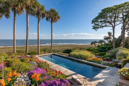 Oceanfront pool, lush garden, coastal luxury home