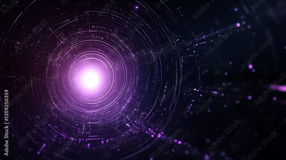 Obraz premium Abstract Purple Light Concentric Circles Digital Tunnel
