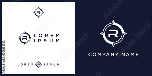 R letter logo and icon with abstract compass, vector template