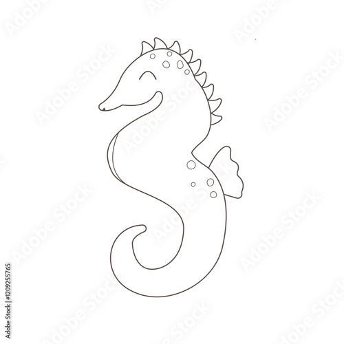 Children's vector coloring page of a seahorse in kawaii style. Simple coloring book for preschoolers. For the development of fine motor skills and creativity in preschool children. Vector eps 10.