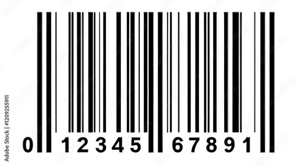 Standard Barcode with Numeric Code: barcode scanner, barcode technology, UPC code, barcode system, product identification.