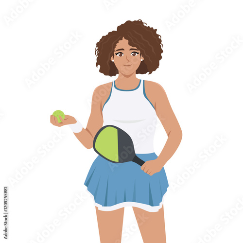 Young woman playing pickleball. Flat vector Character Illustration