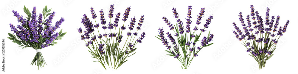 Fototapeta premium Elegant Lavender Bouquet Arranged in Lush Green Environment Showcasing the Beautiful Fragrant Blooms and Foliage in a Serene Natural Setting