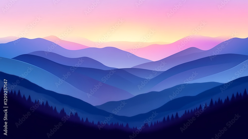 Obraz premium Serene Sunset Over Blue Mountain Ranges