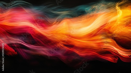 Dynamic waves of smoke swirling in vibrant motion, with fiery hues of red, orange, and yellow blending together in a chaotic yet harmonious explosion of texture.