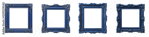 Decorative Antique Ornate Frames in Classical Blue and Golden Tones for Hanging Artworks Photographs or Paintings in Interior Decor and Museum Gallery Display