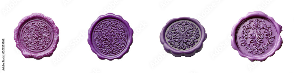 Fototapeta premium Collection of Elegant Embossed Wax Seals with Ornate Calligraphic Patterns Flourishes and Intricate Designs Representing Luxury Exclusivity and Premium