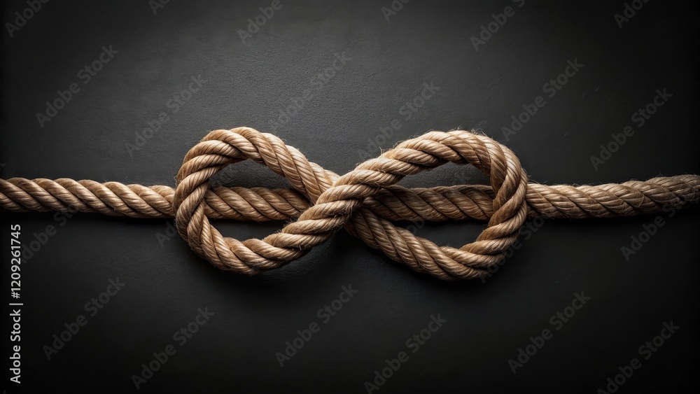 Intricate Rope Figure Eight Knot on Dark Surface, Symbolizing Connection and Endless Possibilities Intricate Rope Figure Eight Knot on Dark Surface, Symbolizing Connection and Endless Possibilities