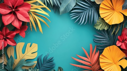 Vibrant tropical foliage creating a lively summer backdrop with vivid colors and lush textures
