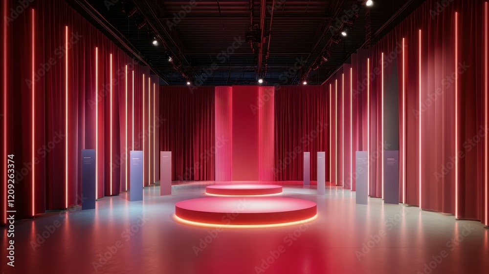 A room with neon and red lighting serves as a vibrant backdrop for creativity and inspiration. A room with neon and red lighting serves as a vibrant backdrop for creativity and inspiration.