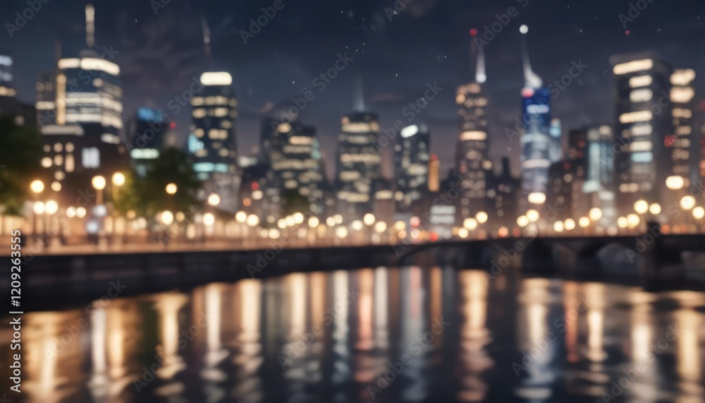 Naklejka premium Circular bokeh lights in a blurred cityscape setting, glowing orbs, bokeh effect