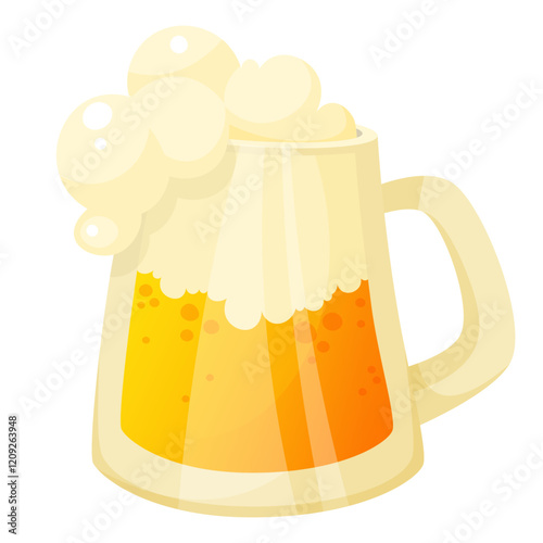 Beer glass goblet, beer in mug with handle, beer foam and bubbles, alcoholic drink. Design for banners, posters, greeting cards for oktoberfest, for bars and pubs and breweries, st. patrick's day.