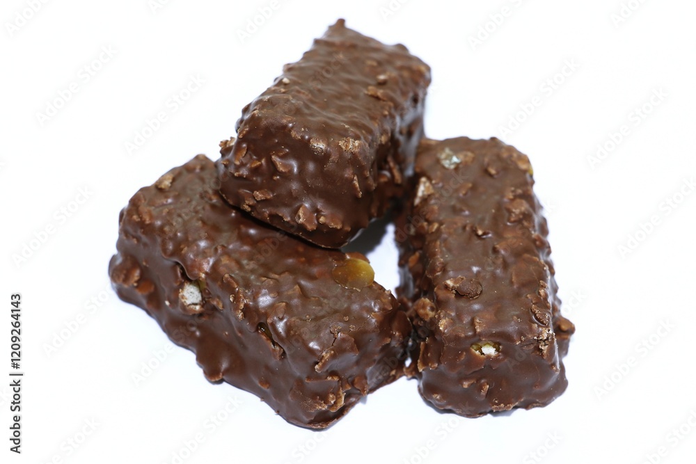Chocolate caramel wafer bar candy, isolated Chocolate caramel wafer bar candy, isolated