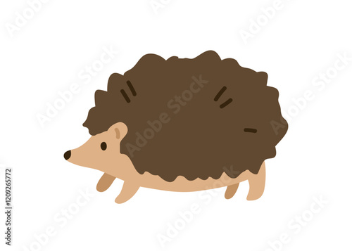 Hedgehog, small wild animal. Little fauna, nature, side view, profile. Cute spiky mammal, fluffy spikes. Kids flat graphic vector illustration isolated on white background