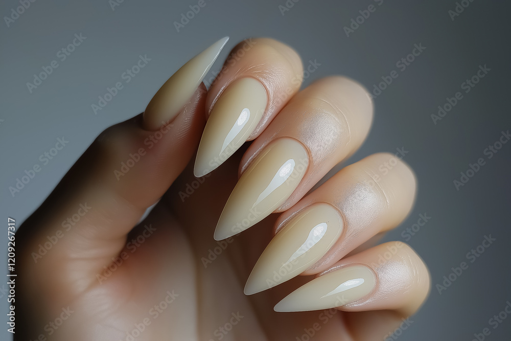 female hand with a perfect milky manicure with a velvety finish, fashion trend of 2025 female hand with a perfect milky manicure with a velvety finish, fashion trend of 2025