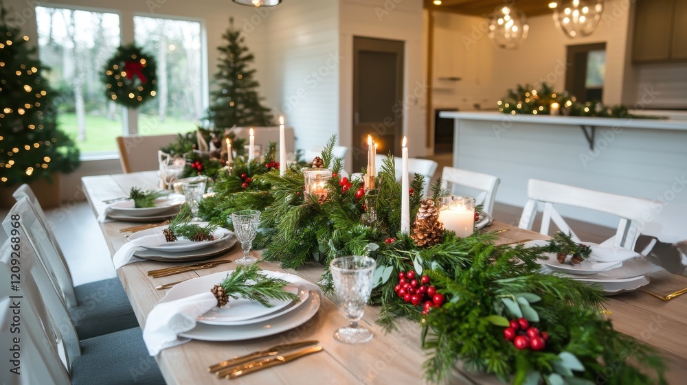 Elegant Christmas Dining Table Setting: A Festive Display of Holiday Cheer and Seasonal Decor Elegant Christmas Dining Table Setting: A Festive Display of Holiday Cheer and Seasonal Decor