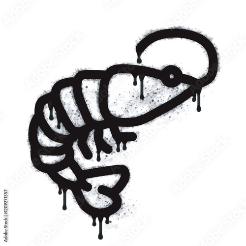 graffiti shrimp icon spray painted in black on white. Shrimp symbol isolated on white background. Vector illustration