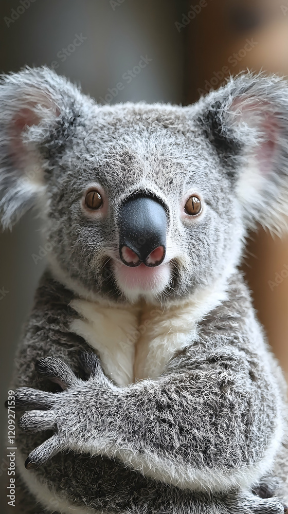 Obraz premium Photo Adorable Koala Wildlife Australia Cute Animal Nature Mammal Fur Oceania Eucalyptus Marsupial