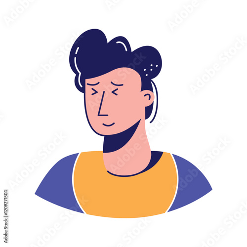 Thoughtful young man portrait in flat design