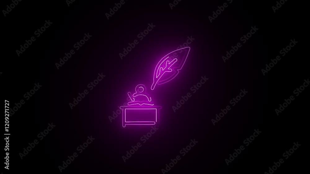 Glowing neon Writing icon isolated on black background. HD Video motion graphic animation Glowing neon Writing icon isolated on black background. HD Video motion graphic animation
