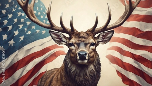 Majestic Deer with American Flag Background