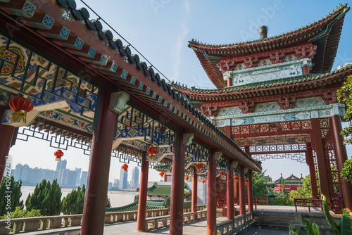 The ancient building Tengwang Pavilion and urban scenery in Nanchang, Jiangxi Province, China, on July 12, 2023 photo